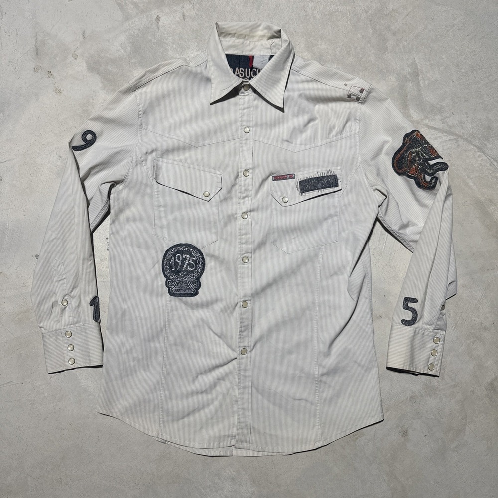 Parasuco Western Snap Collared Shirt Men's SZ XL Cotton Long Sleeve 2000s Patchs